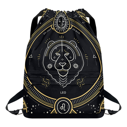 Vintage Leo Zodiac Sign Print Drawstring Backpack