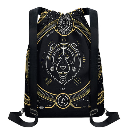 Vintage Leo Zodiac Sign Print Drawstring Backpack