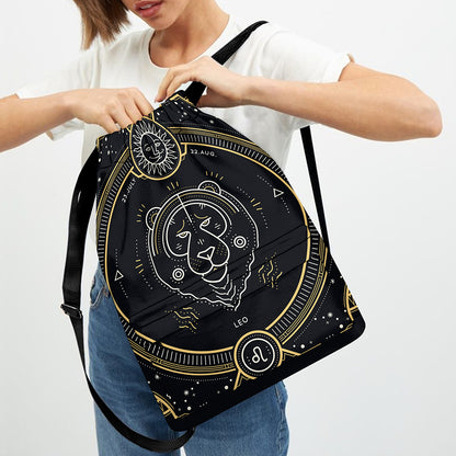 Vintage Leo Zodiac Sign Print Drawstring Backpack