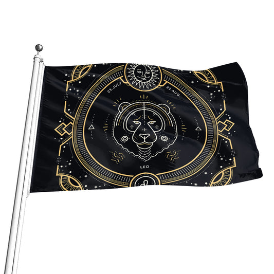 Vintage Leo Zodiac Sign Print Flag