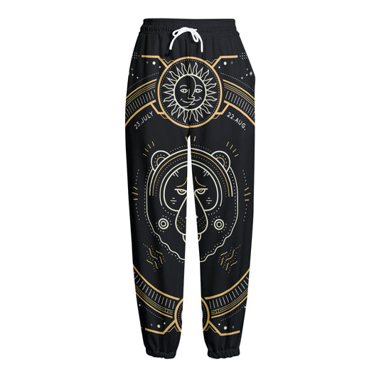 Vintage Leo Zodiac Sign Print Fleece Lined Knit Pants