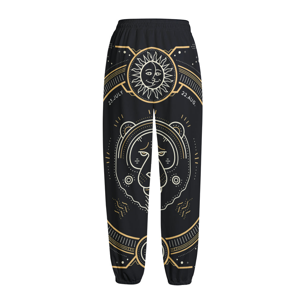 Vintage Leo Zodiac Sign Print Fleece Lined Knit Pants