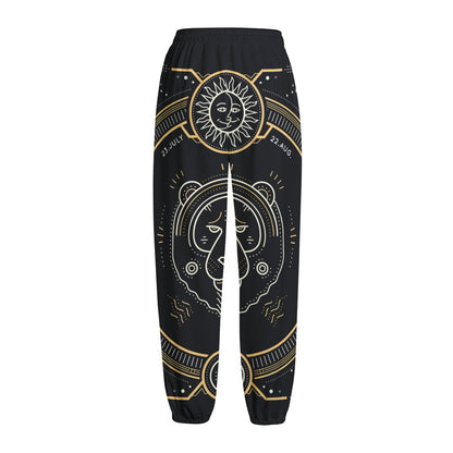 Vintage Leo Zodiac Sign Print Fleece Lined Knit Pants