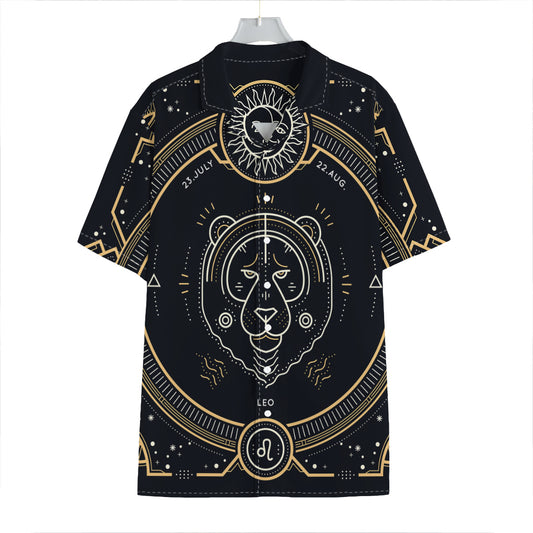 Vintage Leo Zodiac Sign Print Hawaiian Shirt