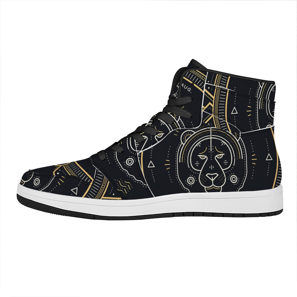 Vintage Leo Zodiac Sign Print High Top Leather Sneakers