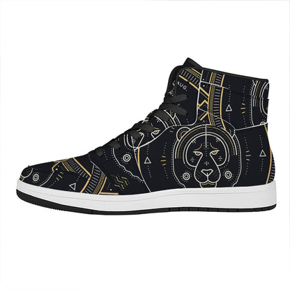 Vintage Leo Zodiac Sign Print High Top Leather Sneakers