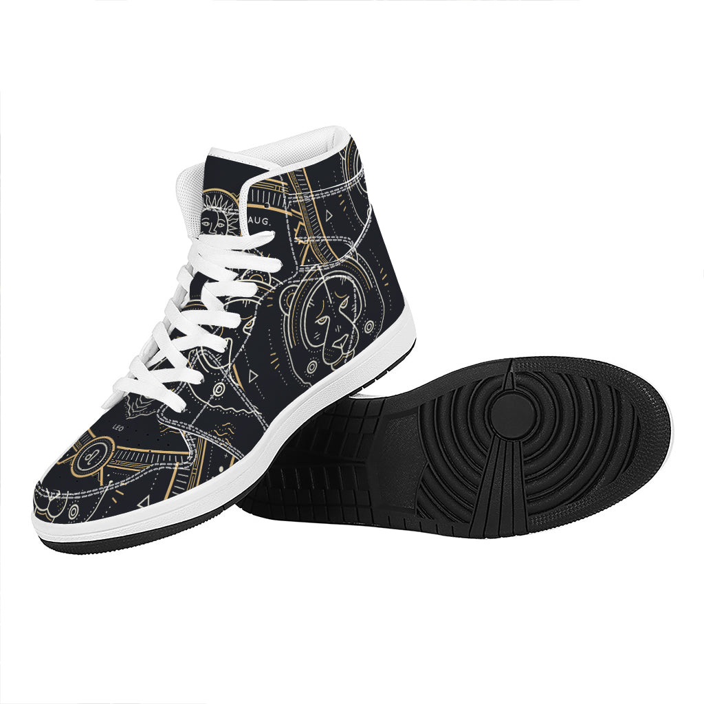 Vintage Leo Zodiac Sign Print High Top Leather Sneakers