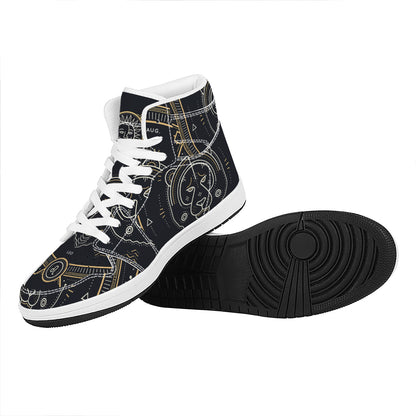 Vintage Leo Zodiac Sign Print High Top Leather Sneakers