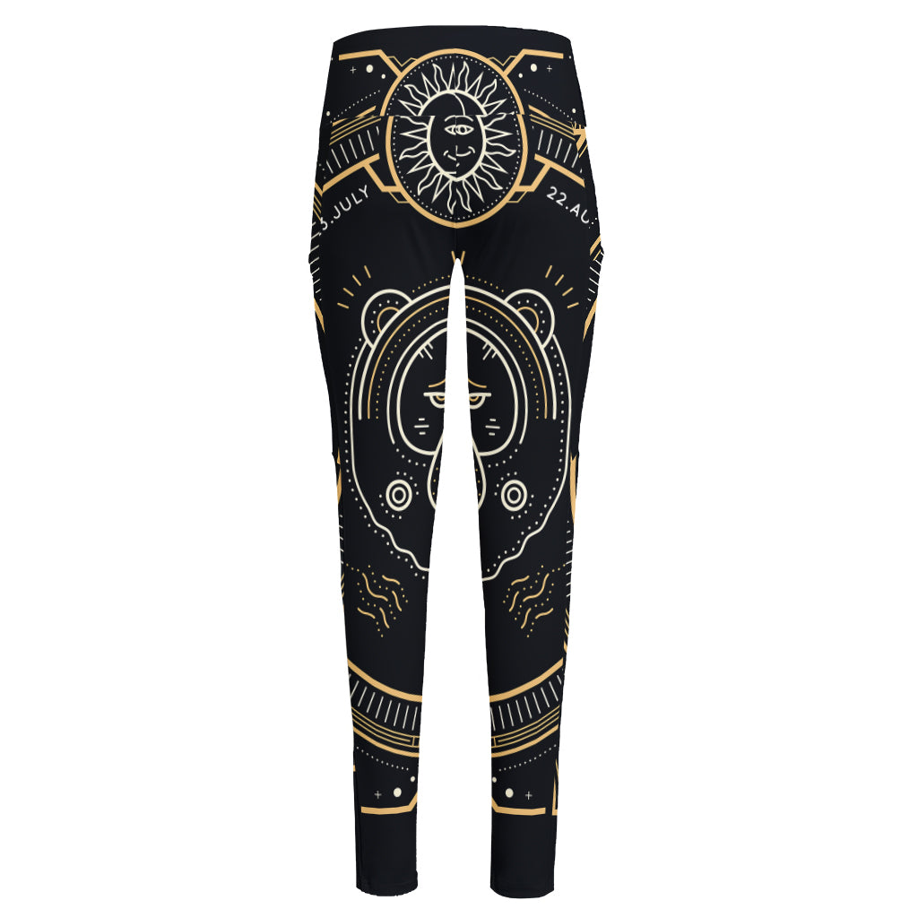 Vintage Leo Zodiac Sign Print High-Waisted Pocket Leggings