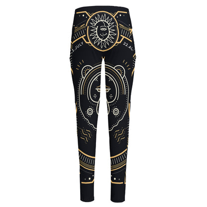Vintage Leo Zodiac Sign Print High-Waisted Pocket Leggings