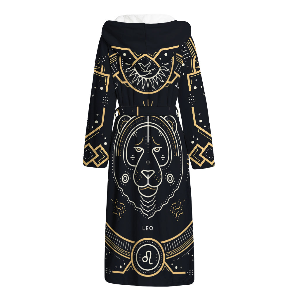 Vintage Leo Zodiac Sign Print Hooded Bathrobe