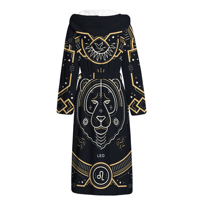 Vintage Leo Zodiac Sign Print Hooded Bathrobe