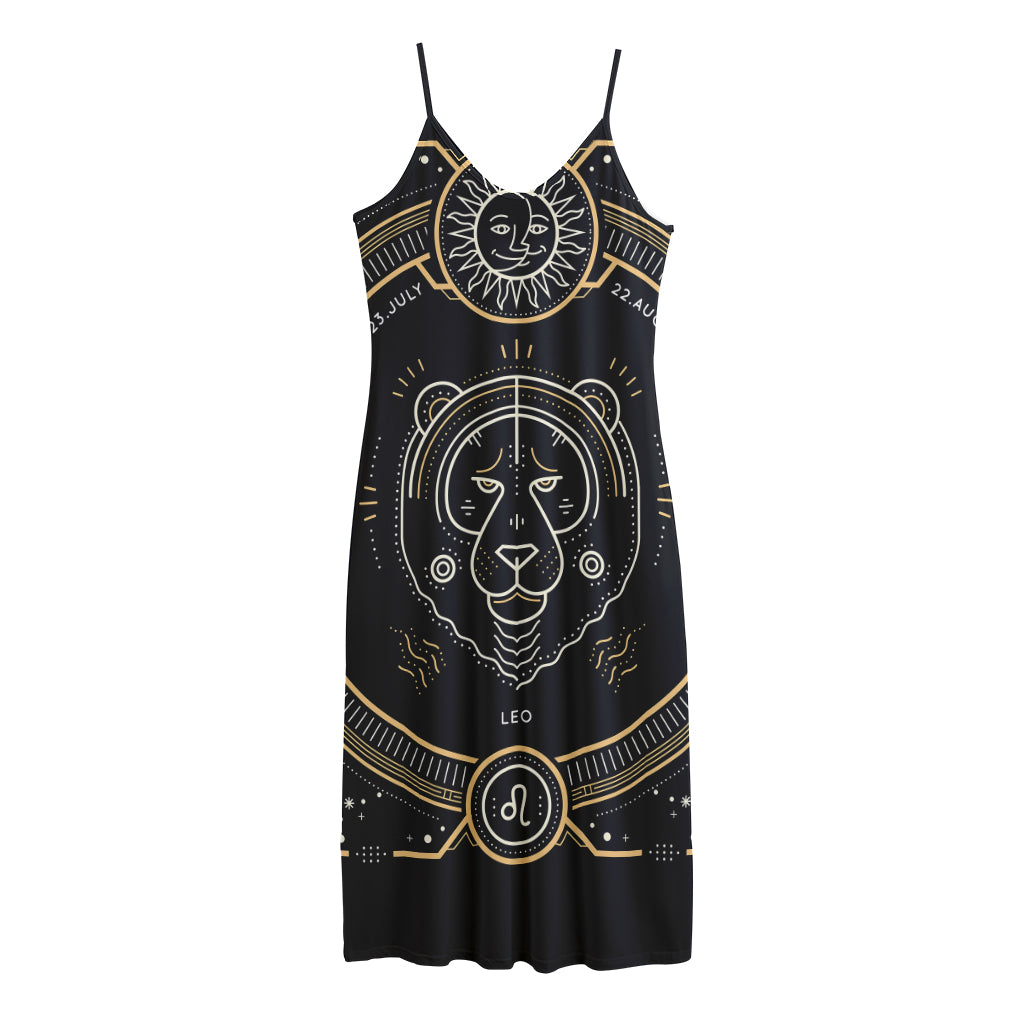 Vintage Leo Zodiac Sign Print Jersey Midi Cami Dress