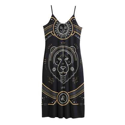 Vintage Leo Zodiac Sign Print Jersey Midi Cami Dress