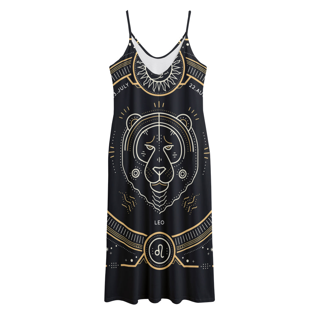 Vintage Leo Zodiac Sign Print Jersey Midi Cami Dress