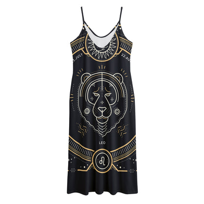 Vintage Leo Zodiac Sign Print Jersey Midi Cami Dress