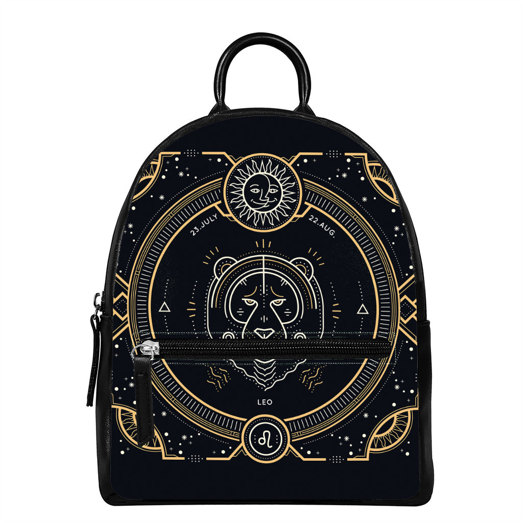 Vintage Leo Zodiac Sign Print Leather Backpack