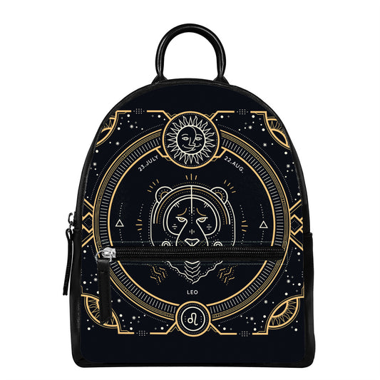 Vintage Leo Zodiac Sign Print Leather Backpack