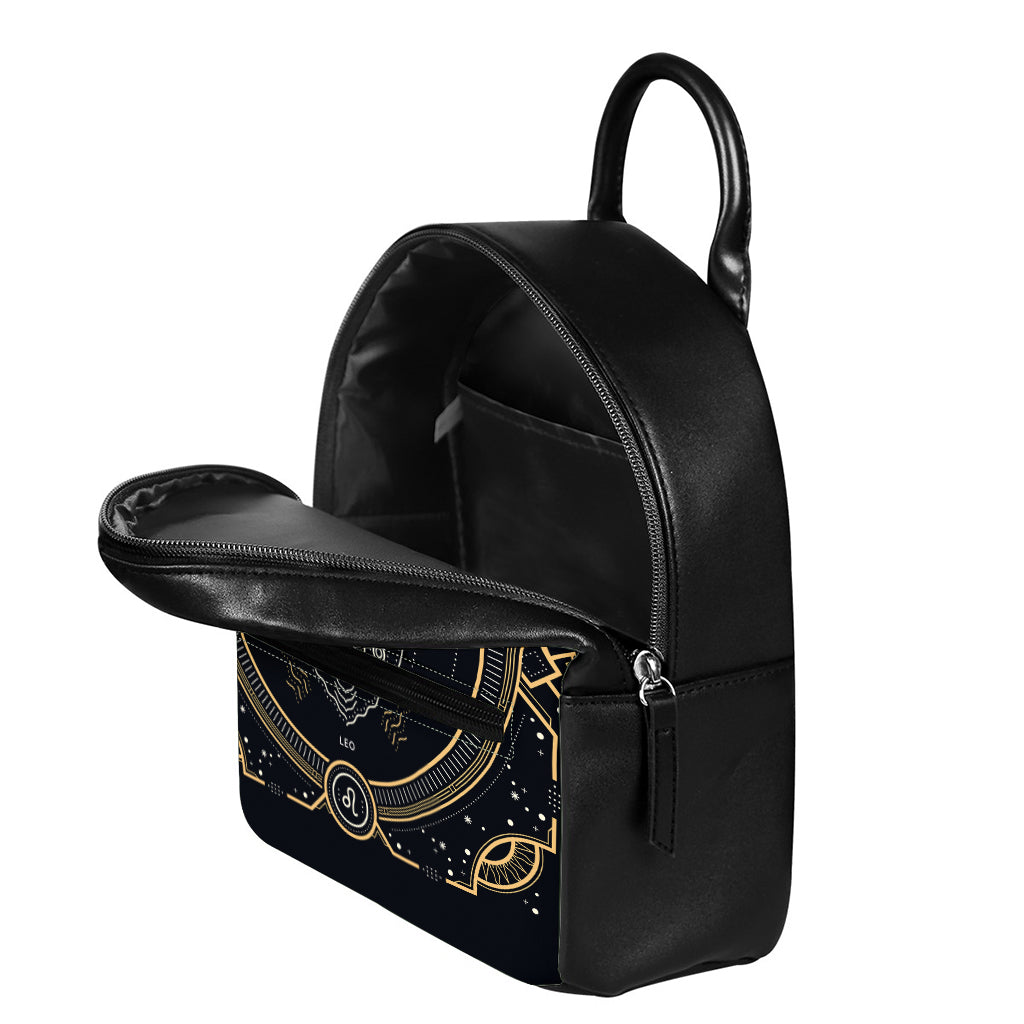 Vintage Leo Zodiac Sign Print Leather Backpack