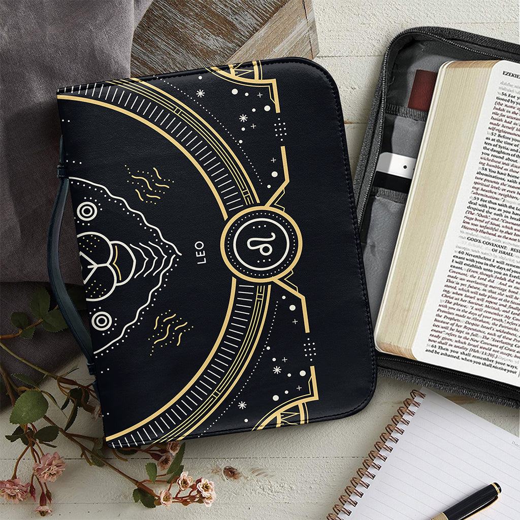 Vintage Leo Zodiac Sign Print Leather Bible Cover