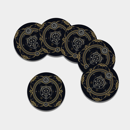 Vintage Leo Zodiac Sign Print Leather Coaster Set