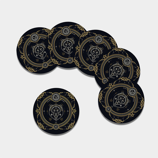 Vintage Leo Zodiac Sign Print Leather Coaster Set