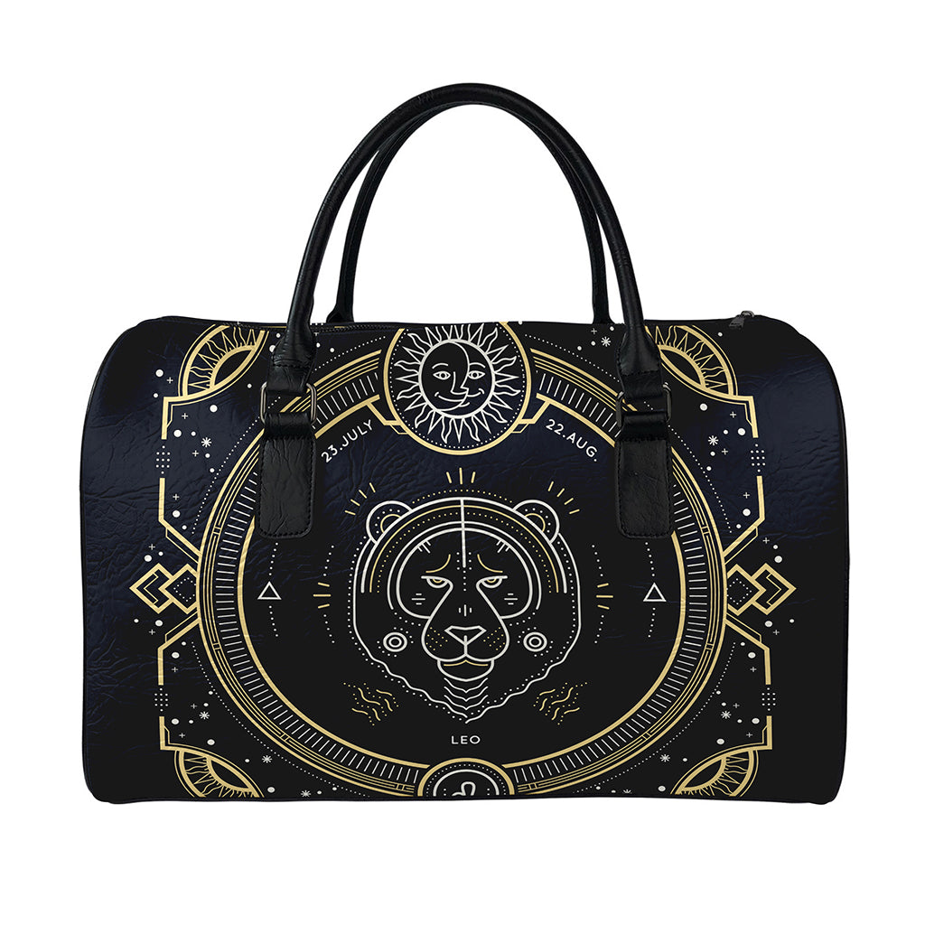 Vintage Leo Zodiac Sign Print Leather Duffle Bag