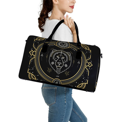 Vintage Leo Zodiac Sign Print Leather Duffle Bag