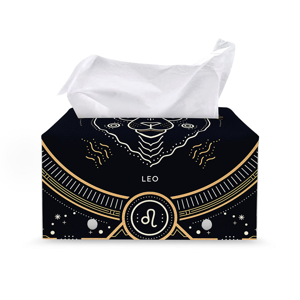 Vintage Leo Zodiac Sign Print Leather Tissue Box Cover