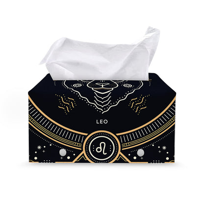 Vintage Leo Zodiac Sign Print Leather Tissue Box Cover