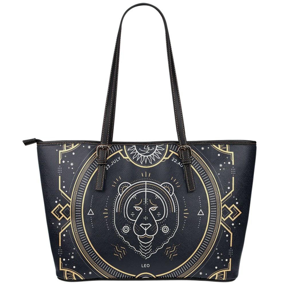 Vintage Leo Zodiac Sign Print Leather Tote Bag