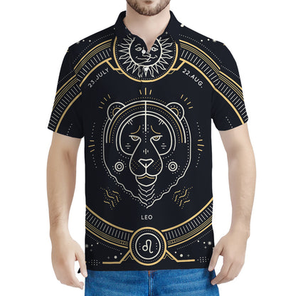 Vintage Leo Zodiac Sign Print Men's Polo Shirt