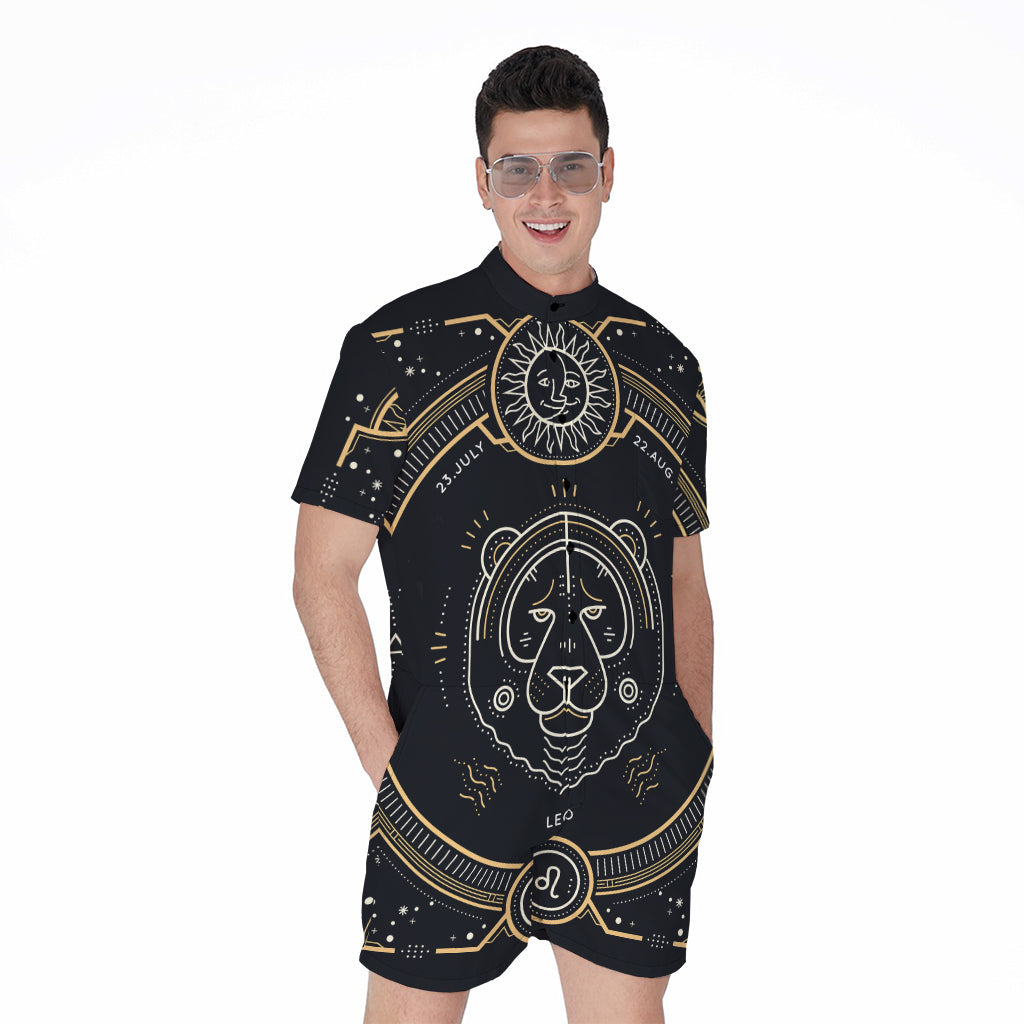 Vintage Leo Zodiac Sign Print Men's Rompers