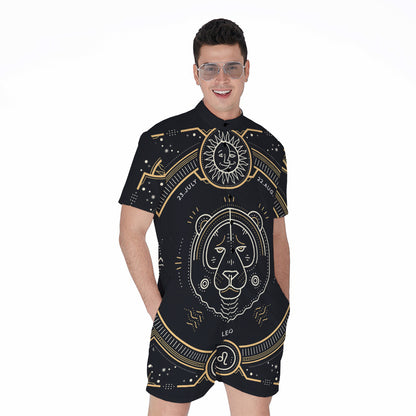 Vintage Leo Zodiac Sign Print Men's Rompers