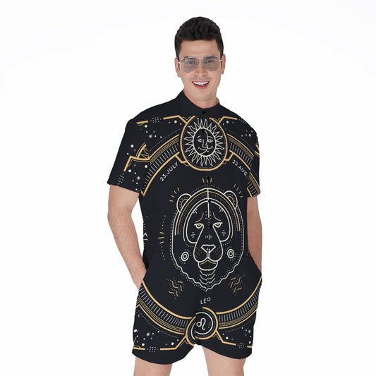 Vintage Leo Zodiac Sign Print Men's Rompers