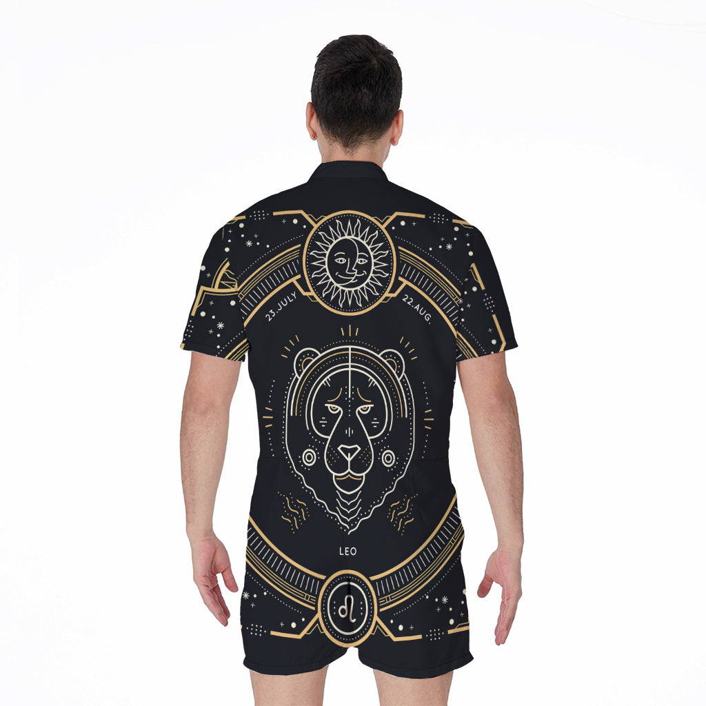 Vintage Leo Zodiac Sign Print Men's Rompers