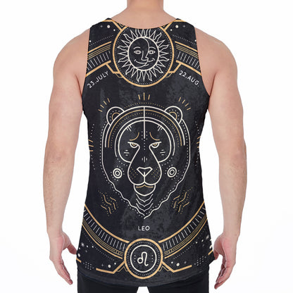 Vintage Leo Zodiac Sign Print Men's Velvet Tank Top