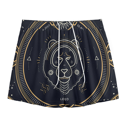 Vintage Leo Zodiac Sign Print Mesh Shorts