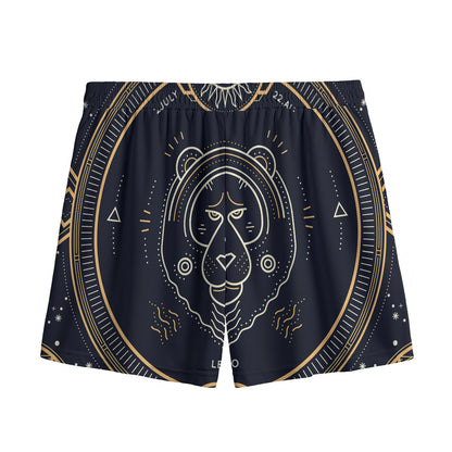 Vintage Leo Zodiac Sign Print Mesh Shorts
