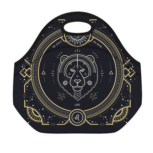 Vintage Leo Zodiac Sign Print Neoprene Lunch Bag