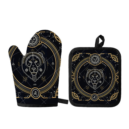 Vintage Leo Zodiac Sign Print Oven Mitt And Pot Holder Set
