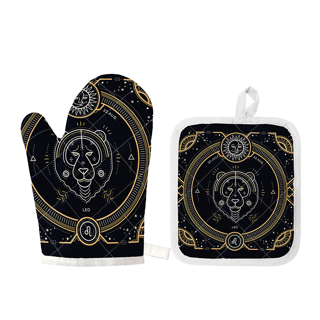Vintage Leo Zodiac Sign Print Oven Mitt And Pot Holder Set