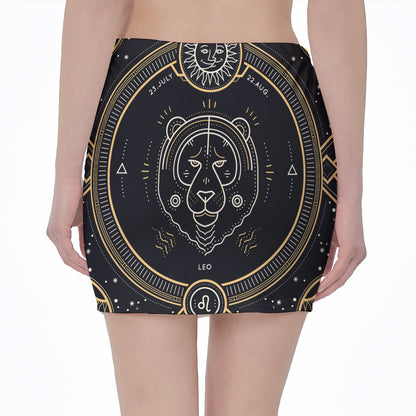 Vintage Leo Zodiac Sign Print Pencil Mini Skirt