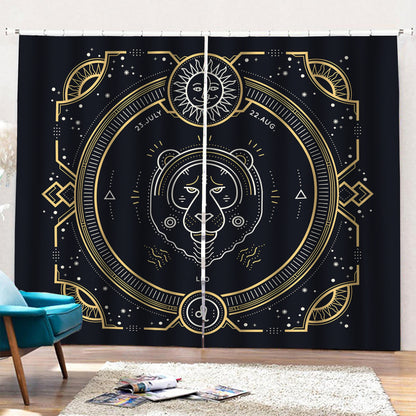 Vintage Leo Zodiac Sign Print Pencil Pleat Curtains