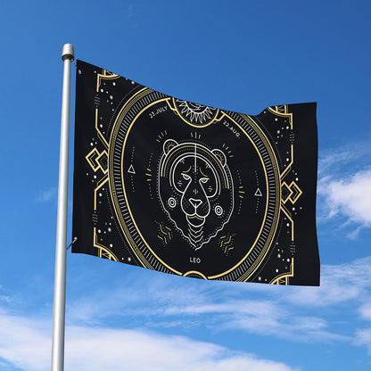 Vintage Leo Zodiac Sign Print Polyester Flag