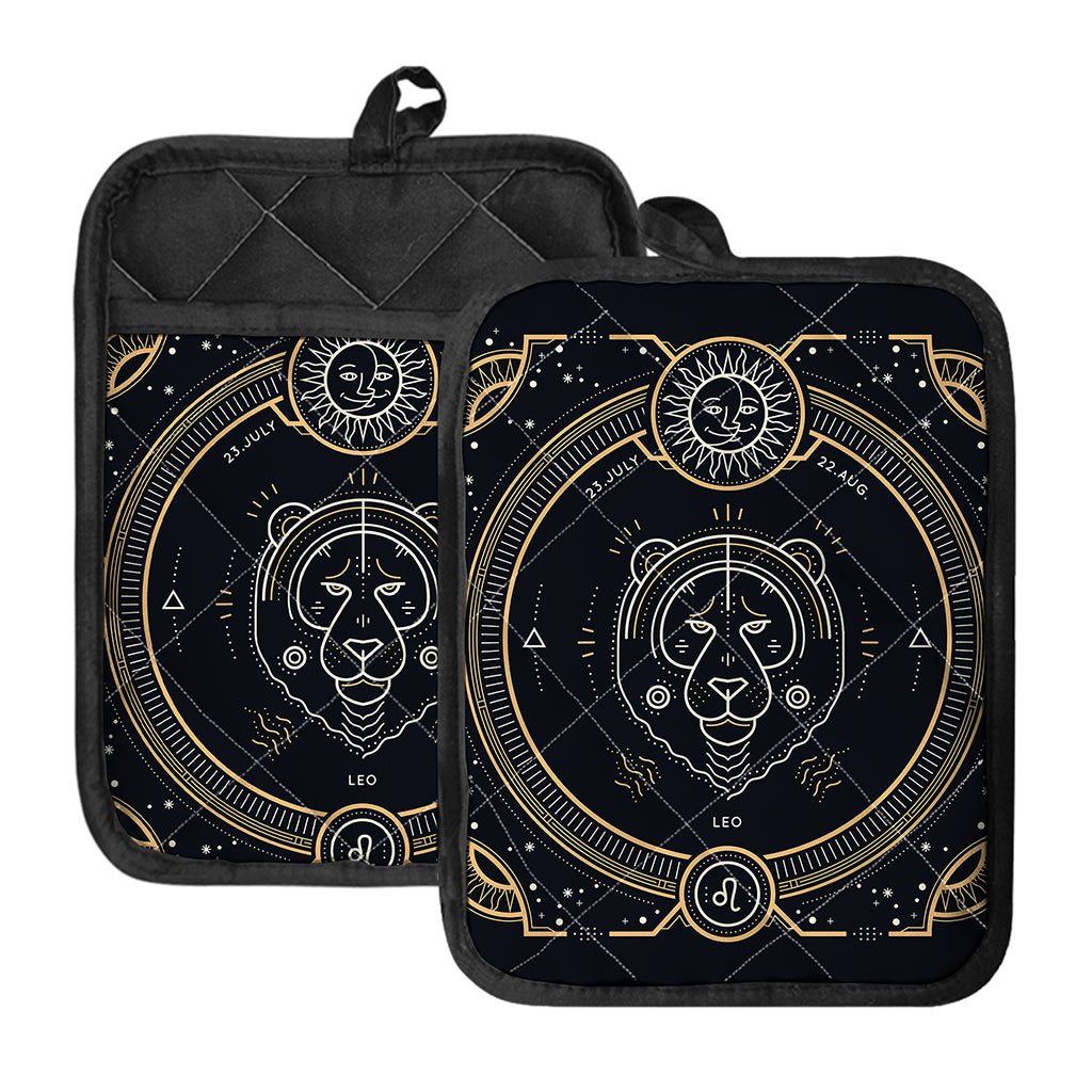 Vintage Leo Zodiac Sign Print Pot Holders With Pocket