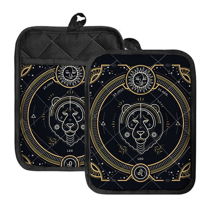 Vintage Leo Zodiac Sign Print Pot Holders With Pocket