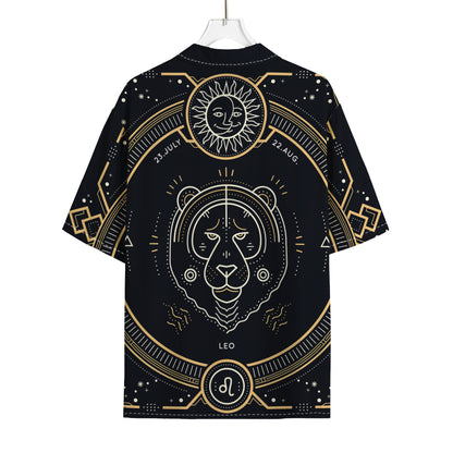 Vintage Leo Zodiac Sign Print Rayon Hawaiian Shirt