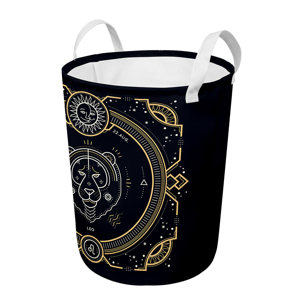 Vintage Leo Zodiac Sign Print Round Laundry Basket