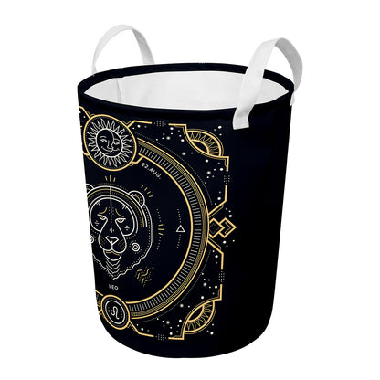 Vintage Leo Zodiac Sign Print Round Laundry Basket